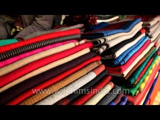 Ethnic wooden stoles at Dilli Haat