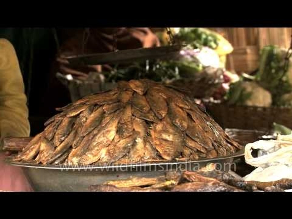 Dried and fermented fish sold at a vegetable market in Senapati, Manipur