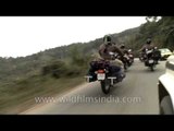 Royal Enfield riders trailing up the National Highway in Nagaland
