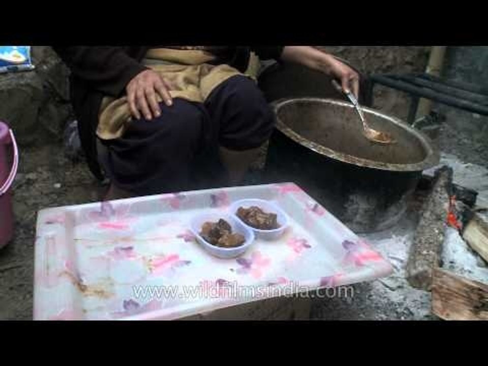 Sumi Naga kitchen serving pork at the Nagaland hornbill festival