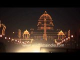 Glowing Rashtrapati Bhavan building during night, Delhi