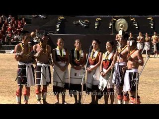 Angami Nagas playing Tati  musical instrument in groups
