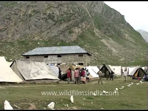 Tents set up in camps during Amarnath Yatra, Jammu and Kashmir