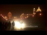 Vehicles moving out of Rashtrapati Bhavan at night, Delhi