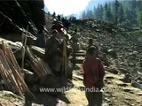 Hindu pilgrims travelling on ponies to the holy Amarnath cave