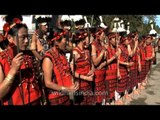 Sangtam Naga cultural troop welcoming the chief guest at Nagaland Hornbill festival