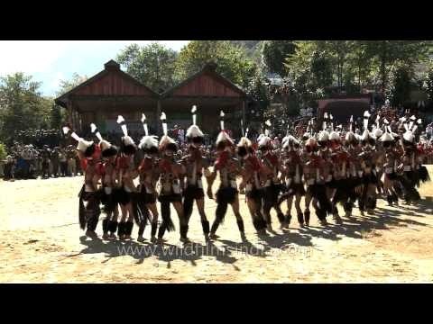 Khiamniungan tribe performing the Jamhang tsouthong dance at Hornbill festival, Nagaland