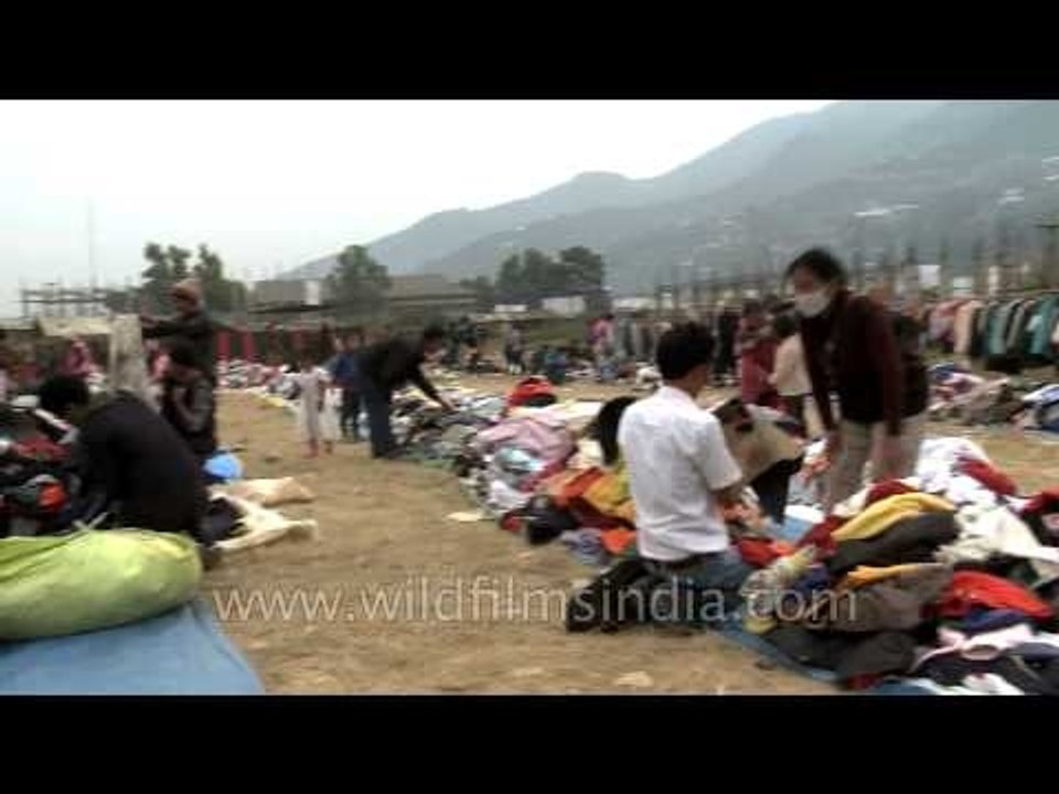 Heaps of clothes at the flea market in Senapati, Manipur