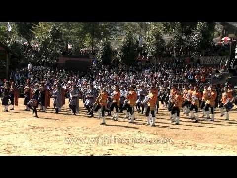 Nagaland pipers performing at the Hornbill festival opening ceremony, Kisama