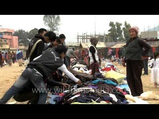 Winter clothes for sale at a flea market in Senapati District, Manipur