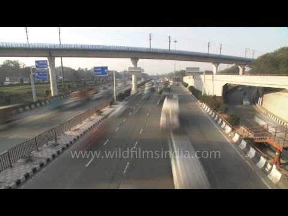 Time lapse of Delhi's fast pace traffic around Dhaula Kuan