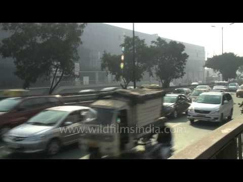Usual Delhi traffic around Dhaula Kuan metro station, Delhi