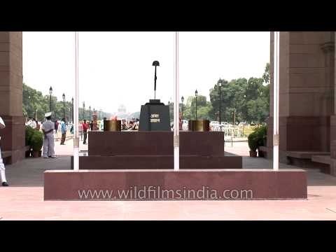 The flame of the immortal soldier or Amar Jawan Jyoti near India Gate
