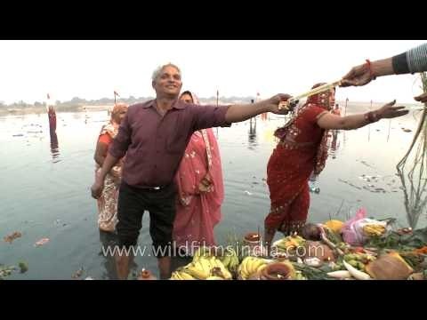Cheerful & excited hindu devotees at Chhath Puja