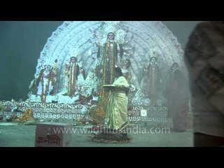 Smoke-filled Burning Incense pandals in Durga Puja
