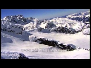 Ski daredevils as seen from a Helicopter in the Himalayas