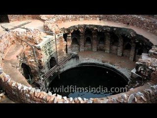 Neglected baoli with dirty grey water in Firoz Shah Kotla