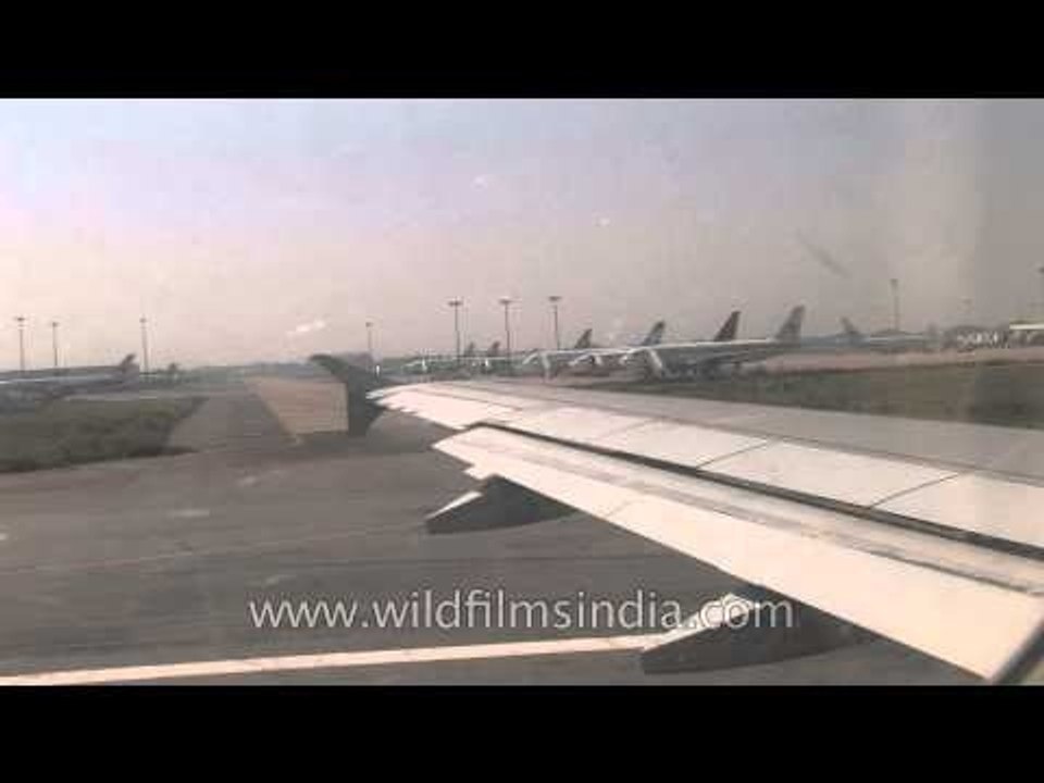 View of West Bengal's Kolkata airport from Jet Airways plane window