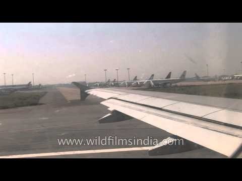 View of West Bengal's Kolkata airport from Jet Airways plane window