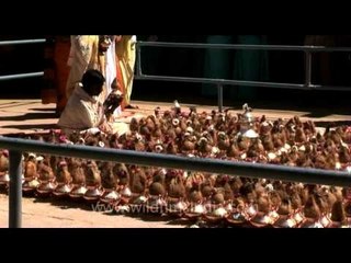 Pots of offerings for lord Gomateshwara at Shravanbelagola
