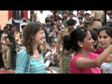 Foreigners dancing with Indians at Wagah Border