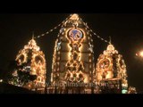 Iskcon temple all lit up on the night of Krishna Janmashtami