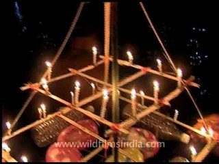Pamba river with Lord Ayappan's devotees and candles