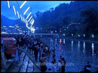 Pilgrims gather to bathe in the River pampa in Sabarimala
