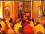 Heavily guarded Dalai Lama during a prayer session in Spiti, India