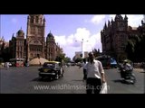 People and traffic across Chhatrapati Shivaji Terminus of Mumbai