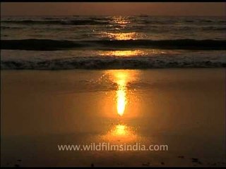 Sunset reflecting on a beach in Goa