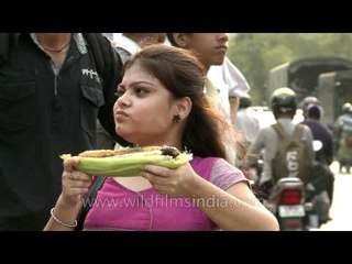 Budget corn-on-the-cob while waiting for the bus!