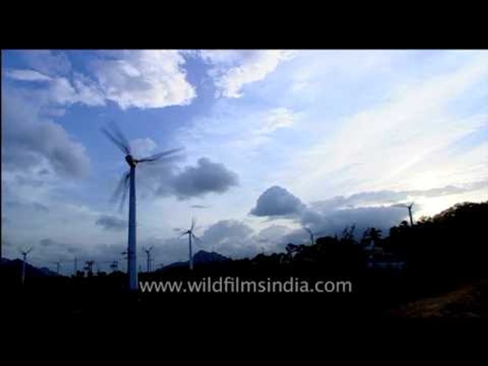 Windmills spinning under the clouds, Kerala