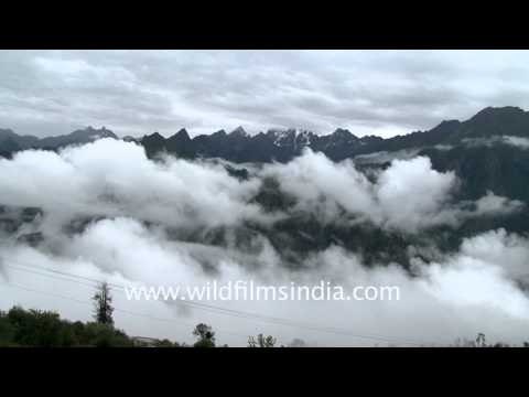 View of clouded-over hills of Uttarakhand