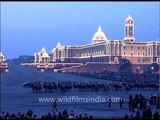 Soldiers ride on horses during Beating the retreat