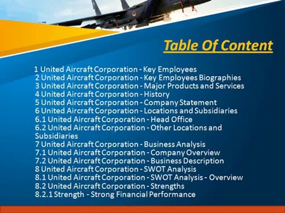 Aarkstore.com - United Aircraft Corporation : Aerospace and Defense - Company Profile, SWOT and Financial Report