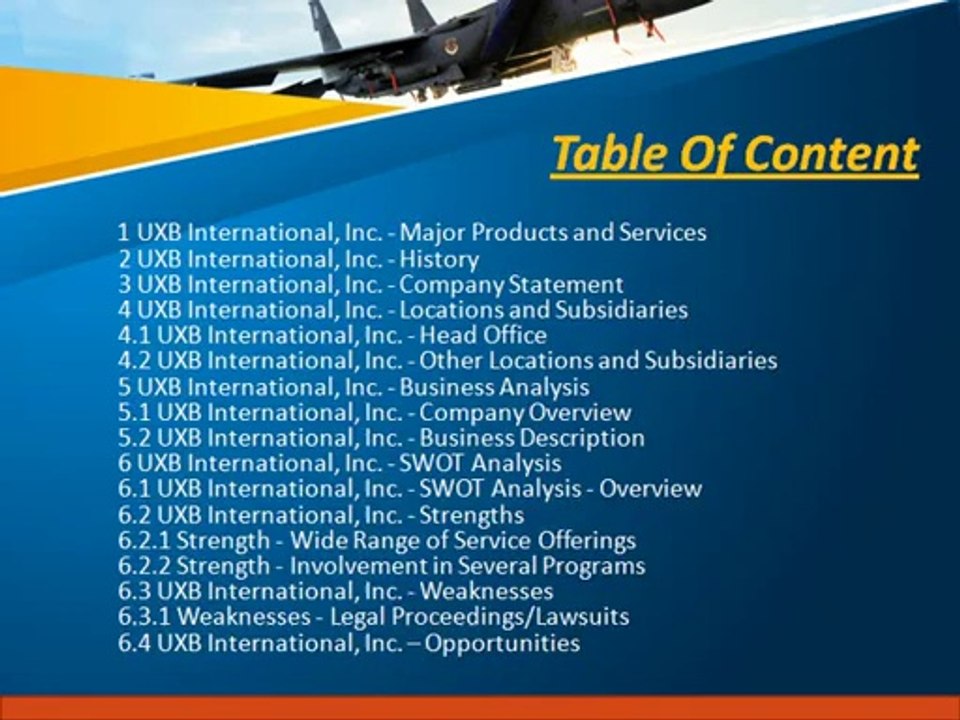 Aarkstore.com - UXB International, Inc.: Aerospace and Defense - Company Profile and SWOT Report