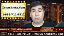 Alabama Crimson Tide vs. Texas A&M Aggies Free Pick Prediction NCAA College Football Odds Preview 10-18-2014