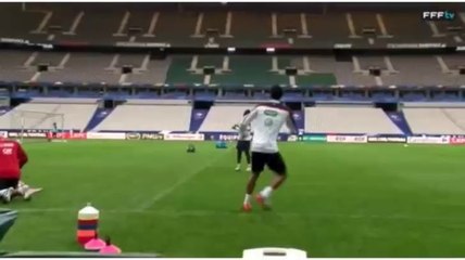 Raphael Varane Brings The Ball to Heel in France Training Session