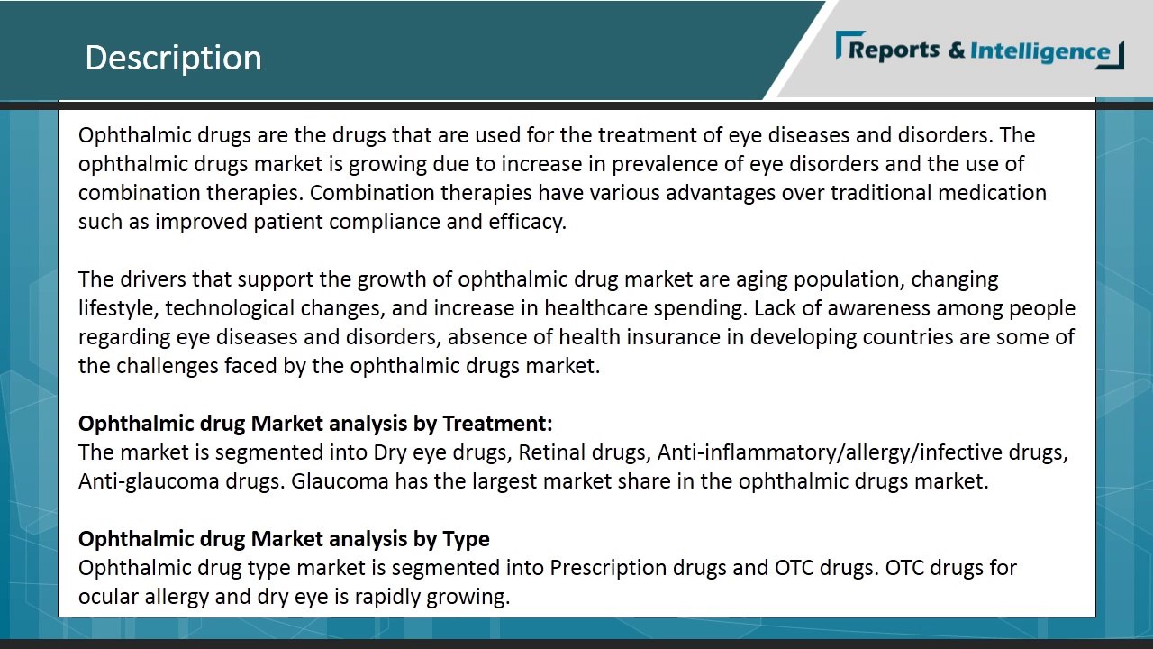 R&I: Global Ophthalmic Drugs Market (Treatment, type, geography) - Demand, Insights, Analysis, Opportunities, Segmentation, Forecast 2013-2020