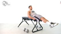 Bench Crunches Exercise Using the V-Dip Bar.