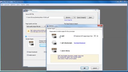 Select different render engines to import PDF files to A-PDF To Flash