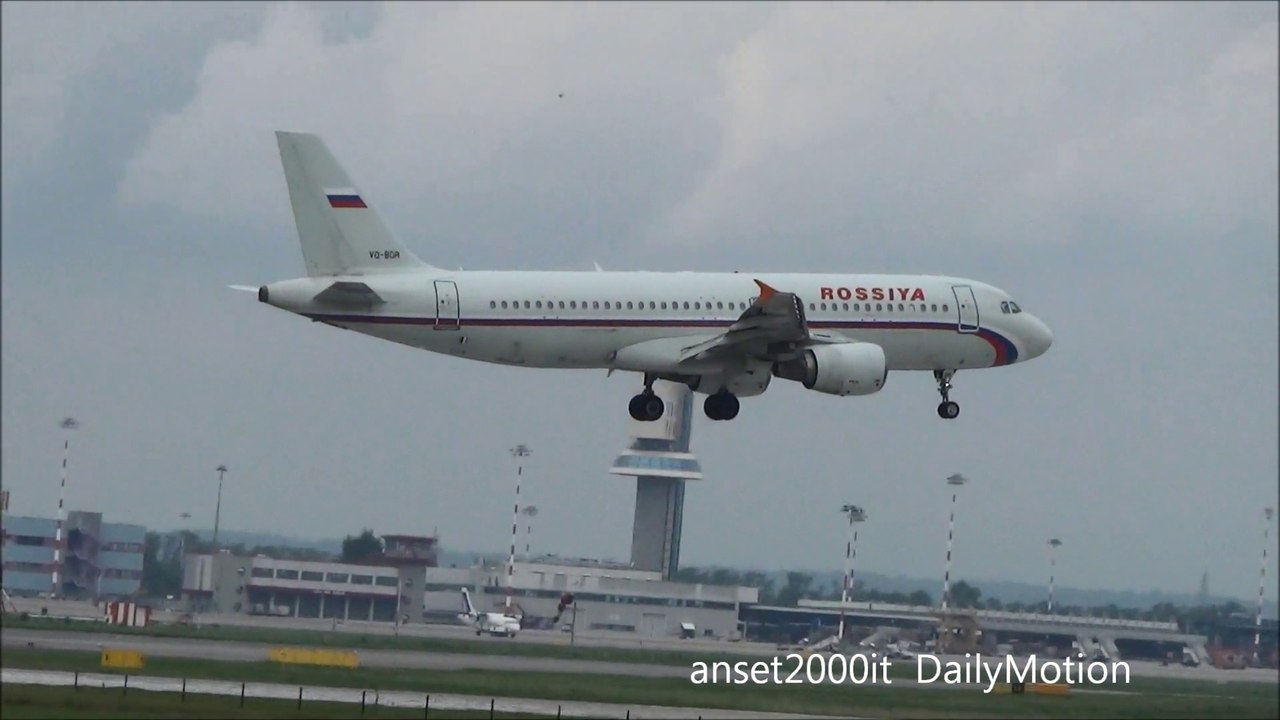 Rossiya Airlines Airbus A320 VQ-BDR in Milan Malpensa Airport. Landing and Takeoff
