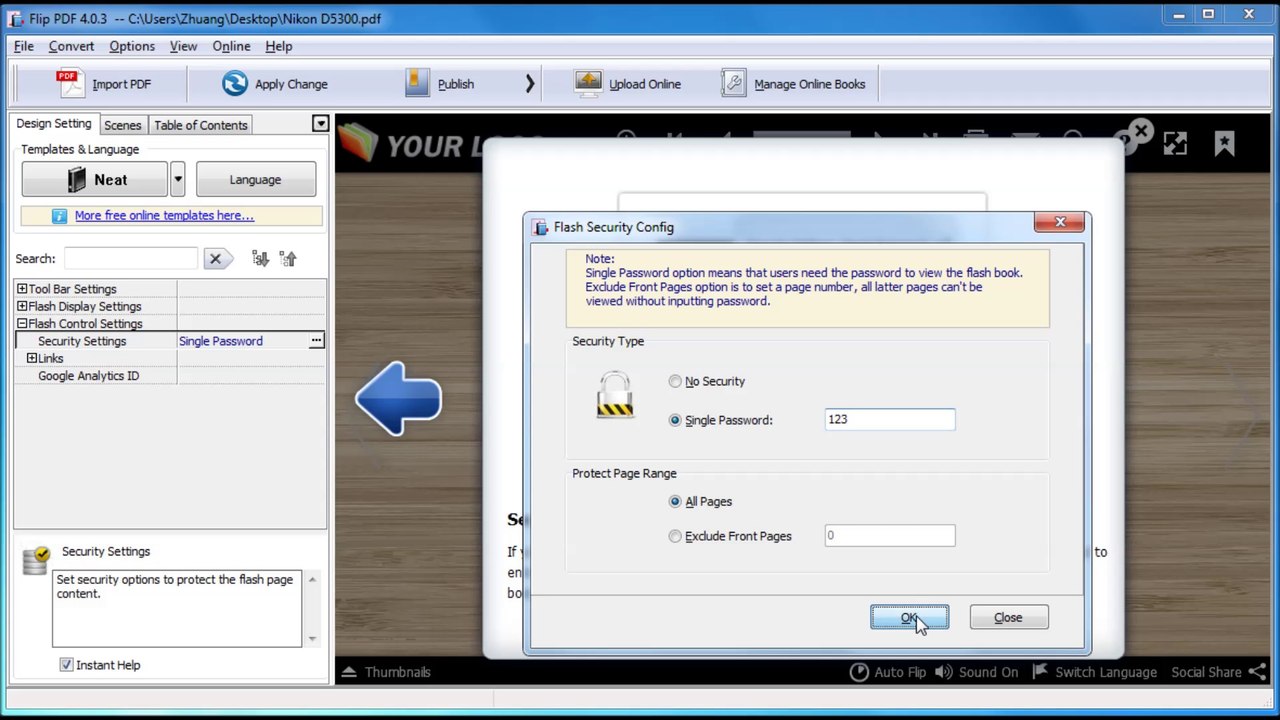 Add a password protection to online digital magazine by using A-PDF To Flash