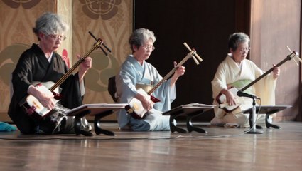 A Shamisen Performance on the Noh Stage of the Yasaka shrine in Kyoto.