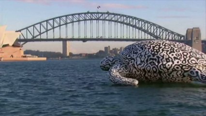Une immense tortue gonflable dans le port de Sydney pour lancer une exposition d'art sous-marine