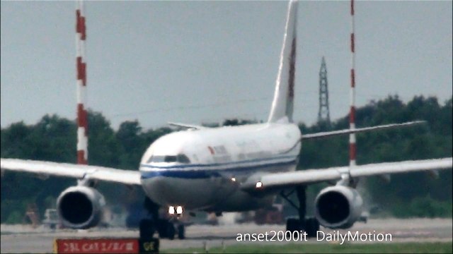 Airbus A330 Air China. Taxi and Takeoff. Milan Malpensa Airport