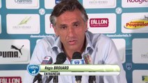 Conférence de presse Chamois Niortais - Havre AC (1-0) : Régis BROUARD (NIORT) - Erick MOMBAERTS (HAC) - 2014/2015