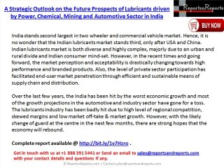 A Strategic Outlook on the Future Prospects of Lubricants driven by Power, Chemical, Minin