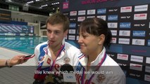 Victor Minibaev and Nadezhda Bazhina, winners of the Diving Team Event – Day 6, Berlin 2014
